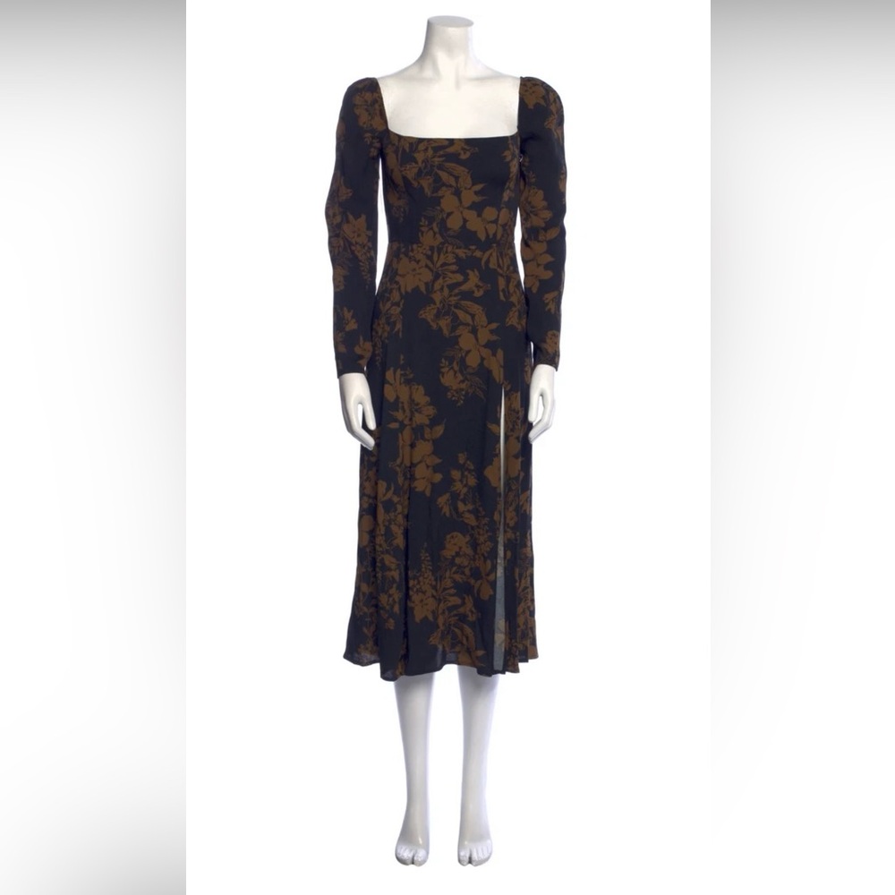 Reformation Sigmund Dress Long-Sleeve Square-Neck Floral Midi